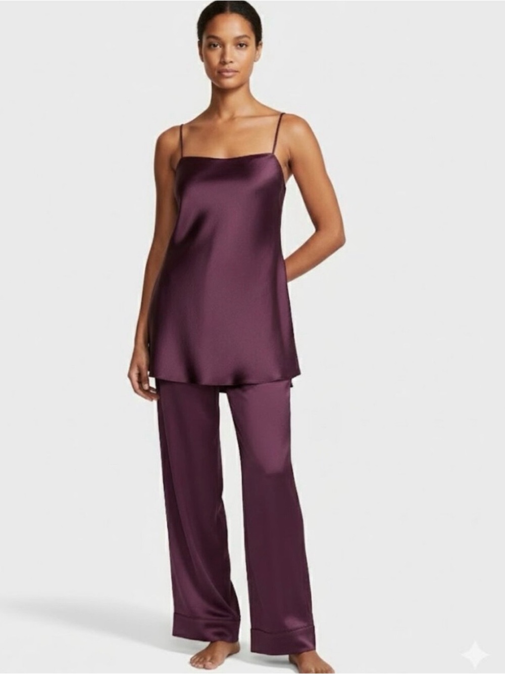 Victoria's Secret Satin Cami & Wide-Leg Pant Pajama Set - Plum